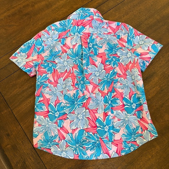 Vineyard Vines Boy 7  Floral Print SS Button Whale Logo Shirt Stretch EUC - Picture 2 of 10
